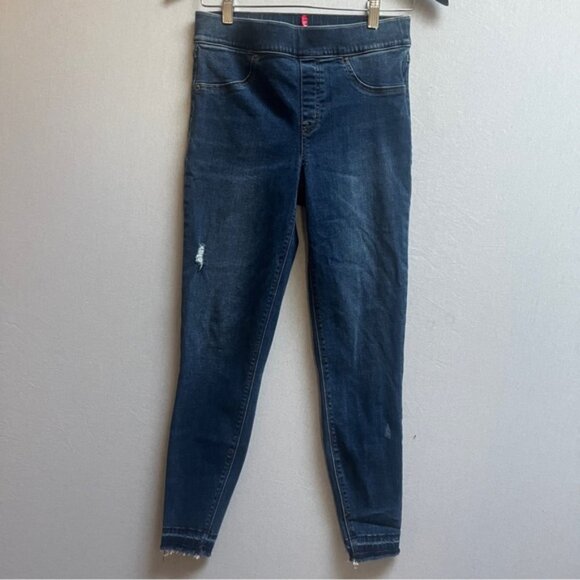 Spanx distress pull on skinny denim jeans Sz M - Picture 2 of 12